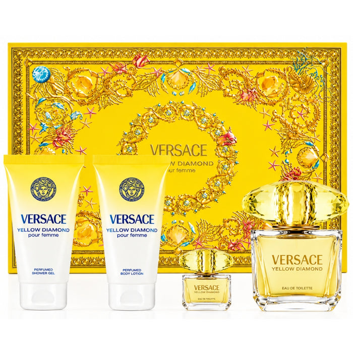 Versace SET Yellow Diamond EDT Pour Femme 90 ml + Mini 5 ml + Body Lotion 100 ml + Gel De Ducha 100