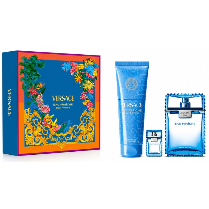 Versace SET Eau Fraiche EDT Pour Homme 100 ml + Mini 5 ml + Gel De Ducha 150 ml